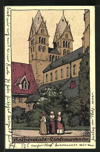 Steindruck-AK Halberstadt, Liebfrauenkirche
