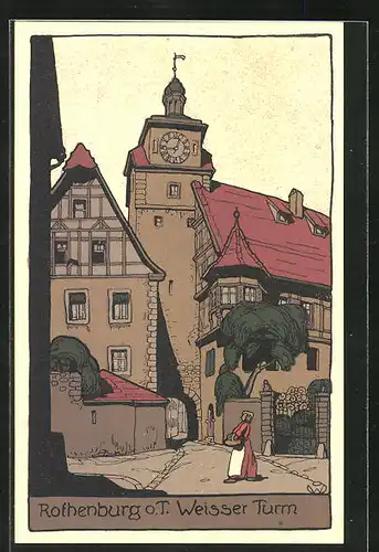 Steindruck-AK Rothenburg o. T., Weisser Turm