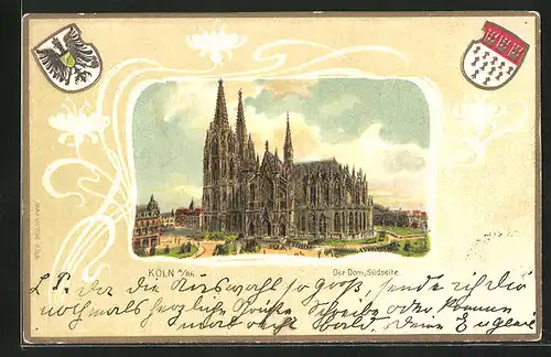 Passepartout-Lithographie Köln, Der Dom, Südseite, Wappen