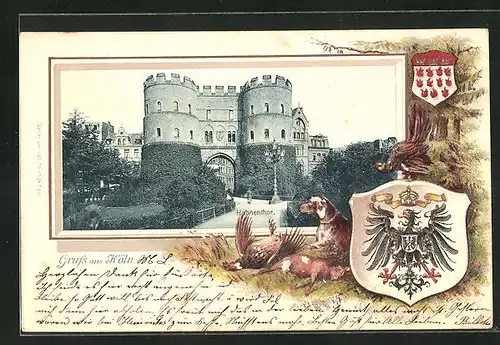 Passepartout-Lithographie Köln, Hahnenthor, Wappen