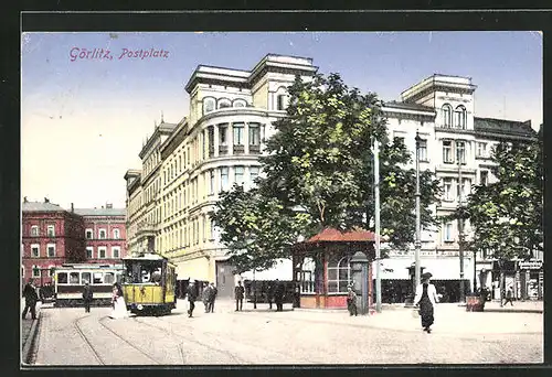 AK Görlitz, Strassenbahn am Postplatz