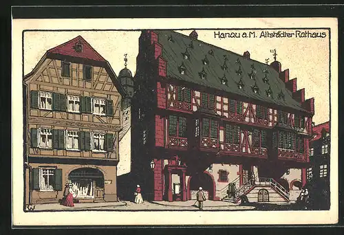 Steindruck-AK Hanau a. M., Altstädter Rathaus