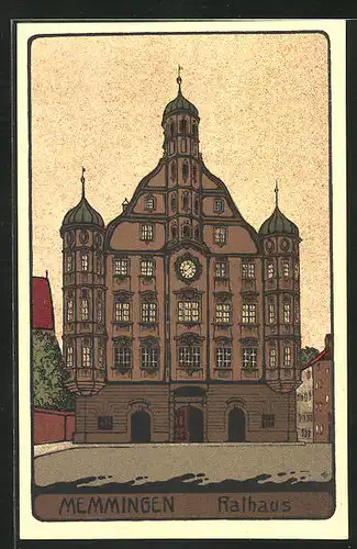 Steindruck-AK Memmingen, Rathaus