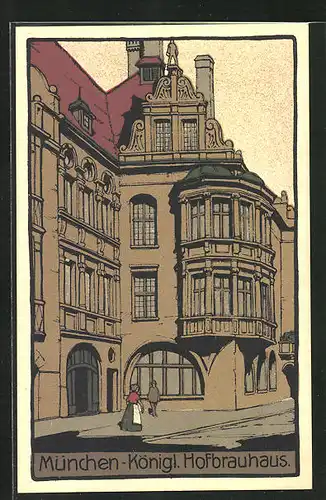 Steindruck-AK München, Partie am Königl. Hofbräuhaus