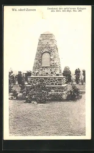 AK Wünsdorf-Zossen, Denkmal der gefallenen Krieger des Res. Inf.-Rgt. No. 204