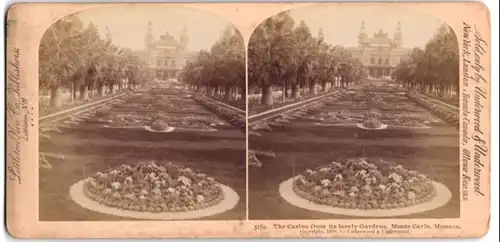 Stereo-Fotografie Littleton View Co., Littleton N.H., Ansicht Monte Carlo, The Casino from its lovely Garden