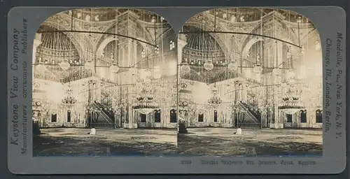 Stereo-Fotografie Keystone View Comp., Meadville / PA., Ansicht Kairo, Inneres der Moschee Mohamed