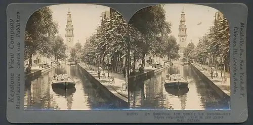 Stereo-Fotografie Keystone View Comp., Meadville / PA., Ansicht Amsterdam, Kanal R zur Zuiber Kerk