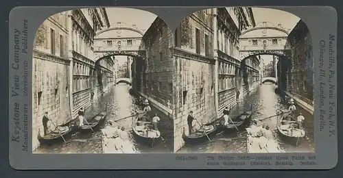 Stereo-Fotografie Keystone View Comp., Meadville / PA., Ansicht Venedig, die Seufzer Brücke mit Gondeln