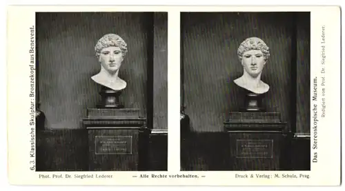 Stereo-Fotografie Dr. Seigfried Lederer, Prag, Ansicht Rom, Klassische Sklupturen: Bronzekopf aus Benevent