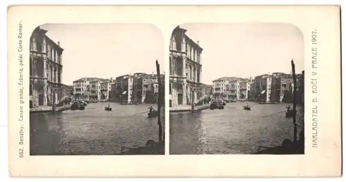 Stereo-Lichtdruck Nakladatel B. Koci, Prag, Ansicht Venedig, Canale grande Erberia, palac Corte Remer