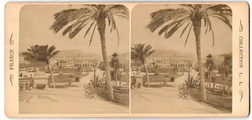 Stereo-Fotografie Collection L. L., Ansicht Nizza, Blick auf den Platz unter Palmen
