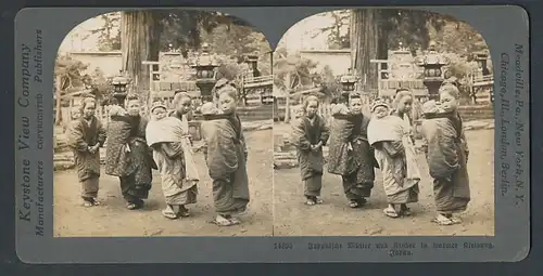 Stereo-Fotografie Keystone View Comp., Meadville / PA., japanische Mütter tragen ihre Kinder auf dem Rücken, Tracht