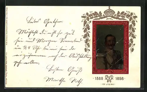 Diaphanie-AK Portrait von Kaiser Wilhelm II.