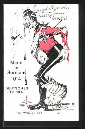 Künstler-AK Good bye old merry England, Made in Germany 1914, Deutsches Fabrikat