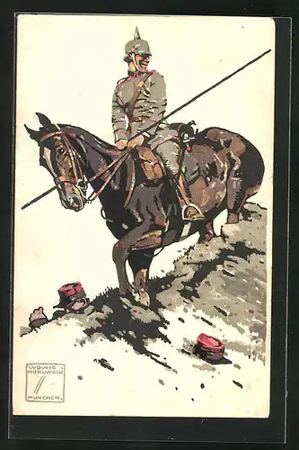 Künstler-AK Ludwig Hohlwein: Deutscher Ulane zu Ross