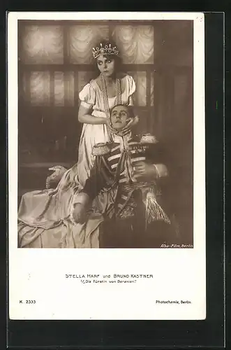 AK Filmszene aus Die Fürstin von Beranien, Schauspielerin Stella Harf und Schauspieler Bruno Kastner