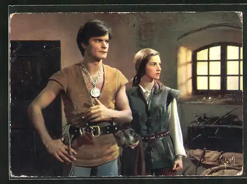 AK Filmszene aus Thierry la Fronde, Isabelle et Thierry dans une périlleuse mission