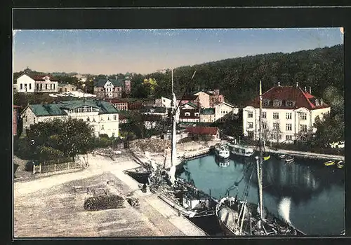 AK Södertelje, Hafenpartie mit Segelschiffen und Dampfern