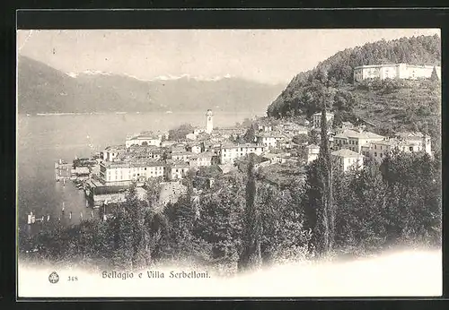 AK Bellagio, Ortsansicht mit der Villa Serbelloni