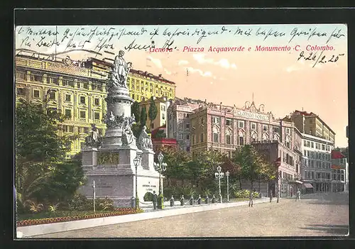 AK Genova, Piazza Acquaverde e Monumento C. Colombo, London Hotel