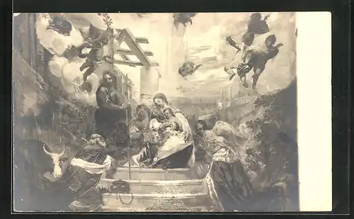 AK Grüssau, Wandgemälde der Geburt Christis in der Josefskirche