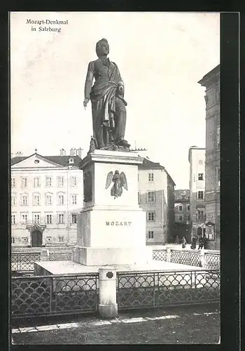AK Salzburg, Mozart-Denkmal am Marktplatz