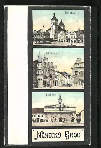 AK Nemecky Brod, Havlickuv dum, Radnice, Námesti
