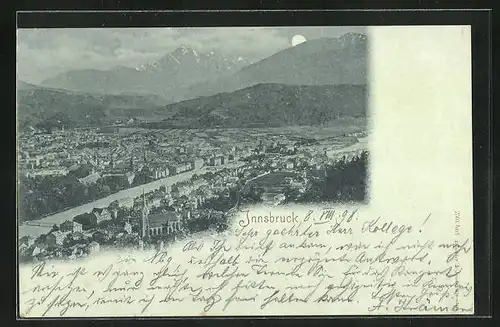 Mondschein-AK Innsbruck, Gesamtansicht der Stadt