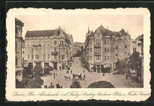 AK Lwów, Plac Akademicki i ul. Fredry