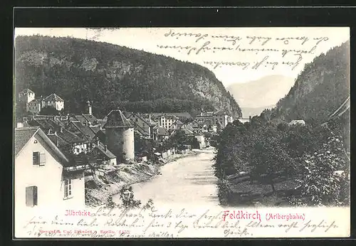 AK Feldkirch, Illbrücke mit, Ortspartie und Fluss