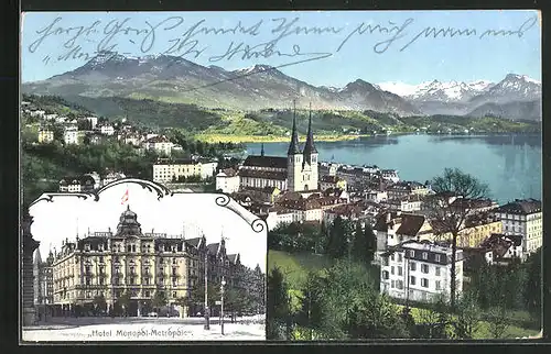 AK Luzern, Hotel Monopol und Metropole, Ortsansicht