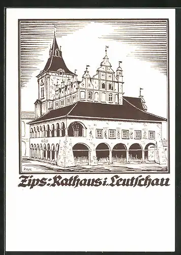 Künstler-AK Leutschau, Darstellung vom Rathaus