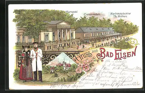 Lithographie Bad Eilsen, Restaurant Kursaal, Colonaden, Ahrendsburg