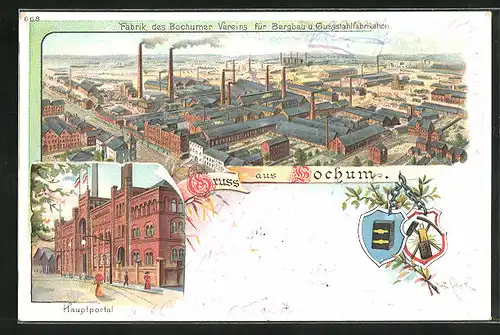 Lithographie Bochum, Fabrik des Bochumer Vereins für Bergbau und Gussstahlfabrikation, Hauptportal