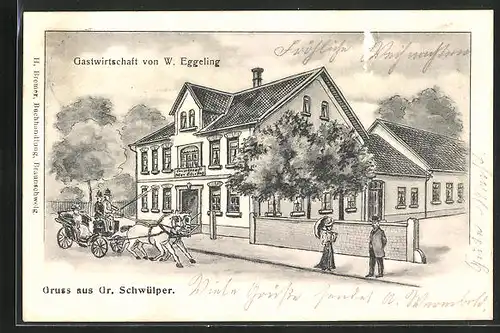 Künstler-AK Gr. Schwülper, Gasthaus von W. Eggeling