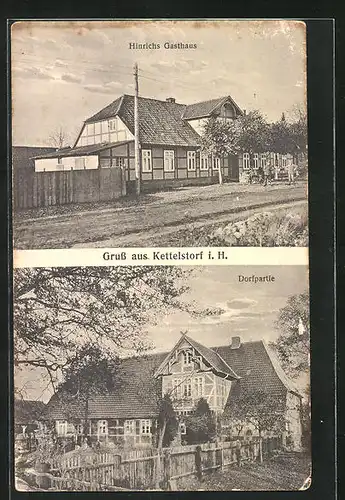 AK Kettelstorf i. H., Hinrichs Gasthaus, Dorfpartie
