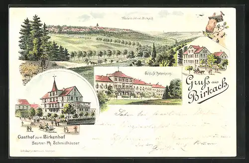 Lithographie Birkach, Gasthaus zum Birkenhof, Schloss Hohenheim
