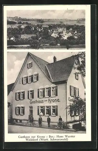 AK Walddorf /Württ. Schwarzwald, Gasthaus zur Krone, Ortsansicht