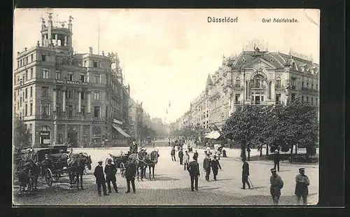 AK Düsseldorf, Graf Adolfstrasse mit Hotel Bristol und Hotel Hansa