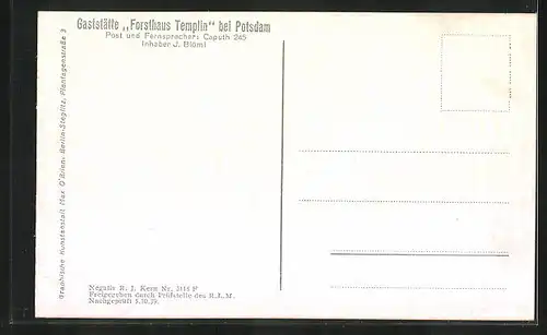 AK Potsdam, Gaststätte Forsthaus Templin, Fliegeraufnahme