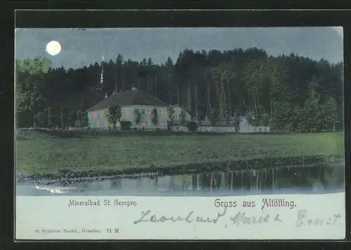 Mondschein-AK Altötting, Mineralbad St. Georgen