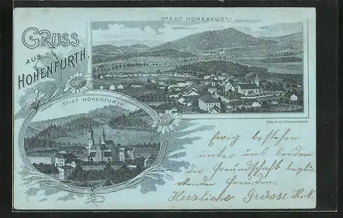 Lithographie Hohenfurth, Gesamtansicht und Stift Hohenfurth