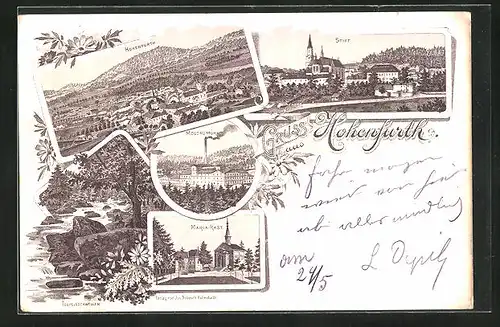 Lithographie Hohenfurth, Stift, Moldaumühl, Maria-Rast