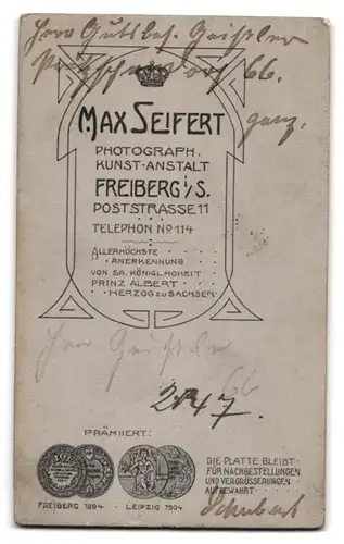Fotografie Max Seifert, Freiberg i. S., Poststr. 11, Portrait hübsches Fräulein im mit Blumen verziertem Kleid