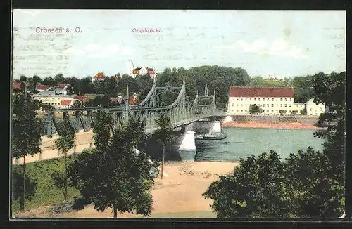 AK Crossen / Krosno Odrz, Partie mit Oderbrücke