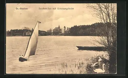 AK Gr.-Besten, Seechen-See mit Genesungsheim und Segelboot