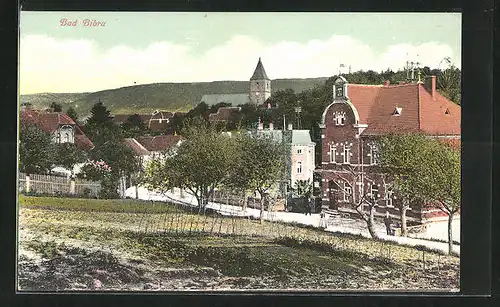 AK Bad Bibra, Strassenpartie mit Gebäudeansicht