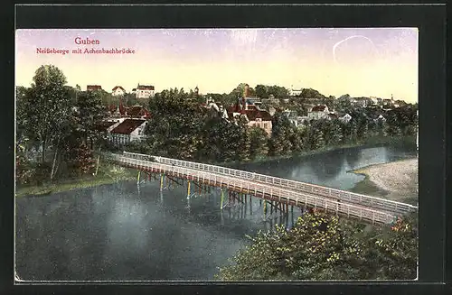 AK Guben, Neisseberge mit Achenbachbrücke