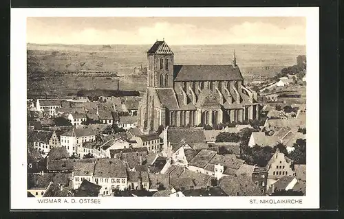 AK Wismar i. M., Teilansicht mit St. Nikolaikirche